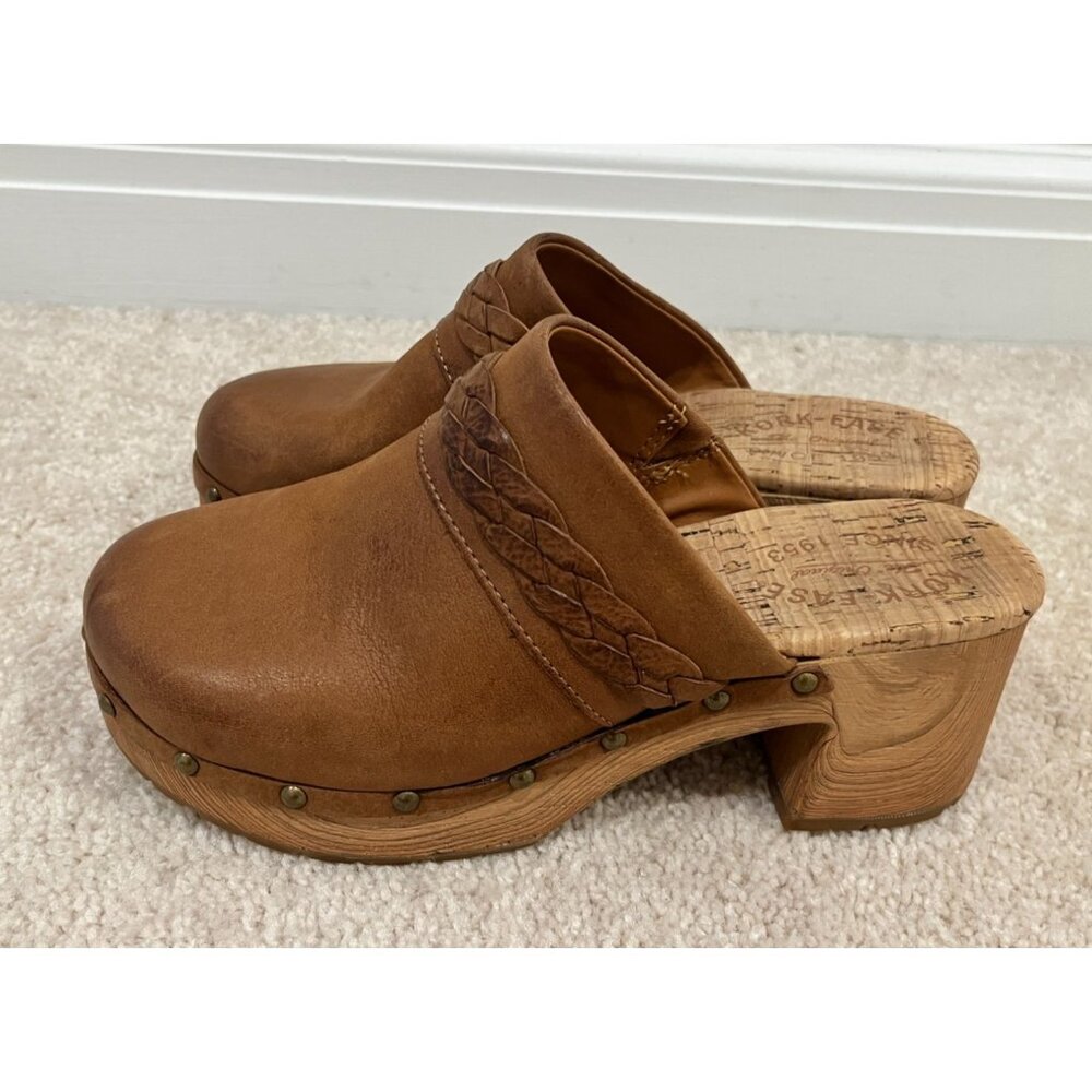 Kork-Ease Brown Leather Braided Clog Mules